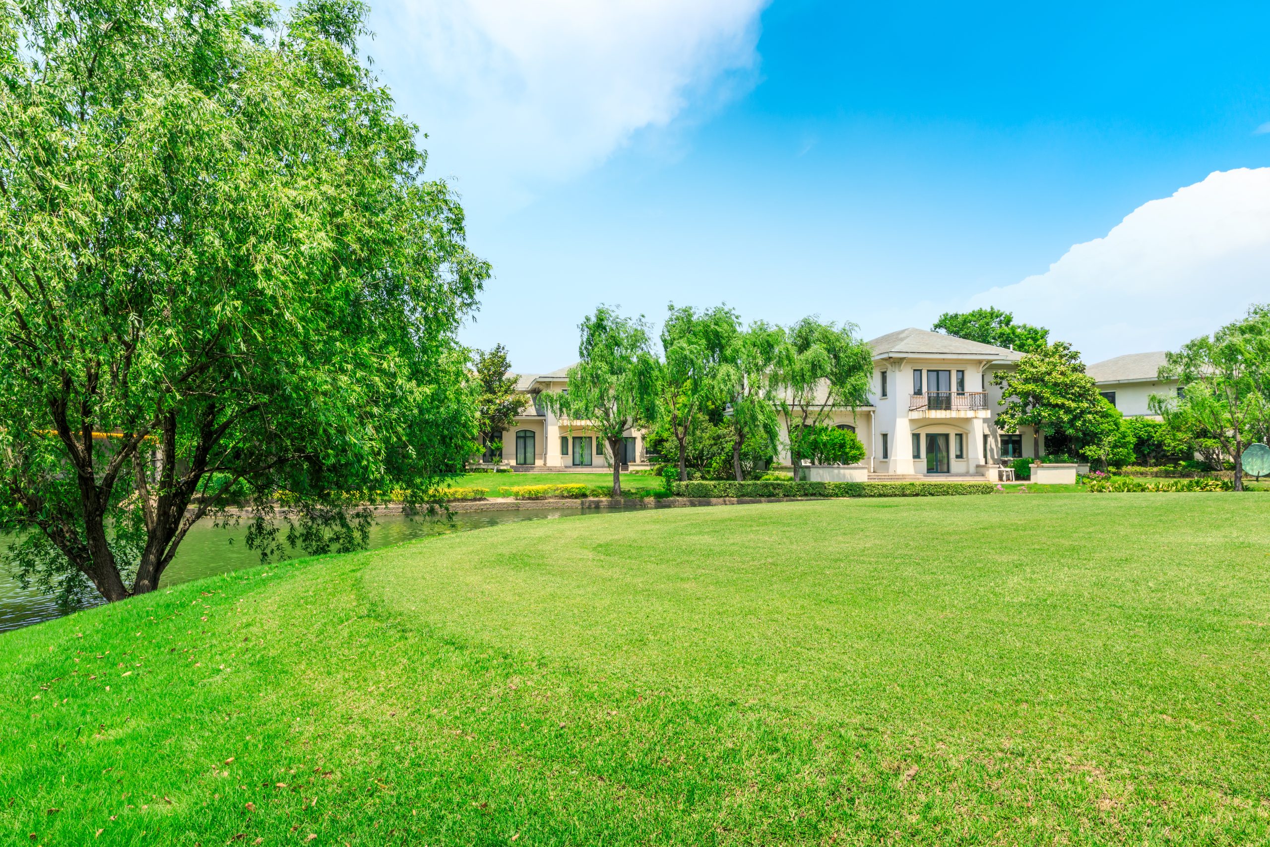 Lush green lawn near residential buildings served by an irrigation well Spring Hill